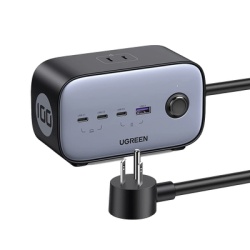 UGREEN 40896 Cargador de Escritorio y Tomacorriente Multiple | 3 Puertos USB-C | 1 Puertos USB-A | 3 Tomacorriente de CA | Tecnologia GaN II | 1 USB 100W PD | Carga Rapida | Diseno Innovador en Forma