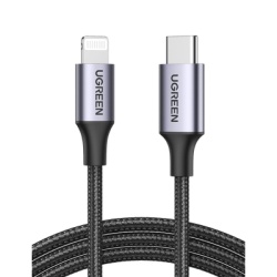 UGREEN 60761 Cable USB-C a Lightning | 2 Metros (6.56 Pies) | Certificado MFi | Carga Rapida 60W | 480 Mbps | Conector C94 | Adecuado para iPhone iPad y iPod | Proteccion Integrada | Caja de Aluminio