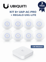 UniFi UNI4220003 UBIQUITI KIT 8 UAP-AC-PRO REGALO UXG-LITE Paquete de 8 puntos de acceso UAP-AC-PRO de doble banda con MU-MIMO y PoE para cobertura Wi-Fi de alta densidad. Incluye de regalo el UXG-L