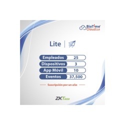 ZKTECO ZKT0820131 LICENCIA lite de BIOTIME CLOUD 2.0 / 25 USUARIOS / 3 DISPOSITIVOS (Licencia Anual)