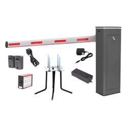 AccessPRO KIT-XBF-3L-LED Kit COMPLETO Barrera Izquierda XBF Con Corona LED / Brazo Iluminado de 3M / Incluye Sensor de Masa Transformador Lazo Magnetico Ancla Fotoceldas y 2 Controles Inalambricos