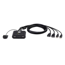 ATEN CS22HF Switch KVM | USB FHD HDMI | de 2 puertos en formato cable | 1920x1080 @ 60Hz (FHD)| HDCP 1.4 | Conecta y controla 2 equipos con un solo monitor teclado y mouse