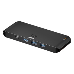 ATEN US5324 Switch Compartido USB 3.2 Gen 1 2x4 | Tipo de Host A+C | 5 Gbps | Boton Integrado | Selector Remoto | Diseno Compacto | InstaSync
