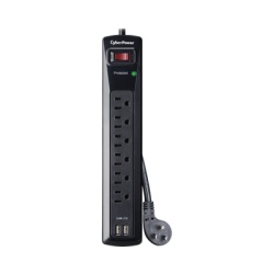 CYBERPOWER CSP604U Multicontacto Con Supresor de Picos Voltaje de Entrada 125 Vca NEMA 5-15P Con 6 Salidas NEMA 5-15R 2 Puertos de Carga USB 1200 Joules