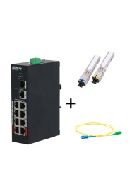 DAHUA DHT3720063 DAHUA PFS3110-8ET-96PAQFIB - Paquete de Switch Poe 8 Puertos RJ45 y un Puerto SFP Par de transceptor fibra optica SFP monomodo para 5km Jumper 2 Metros