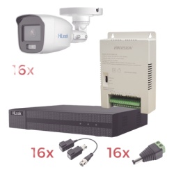 EPCOM HL1080PL/16BCA Kit TurboHD 1080p Lite / DVR 16 Canales / 16 Camaras Bala Exterior ( 2.8mm) con ColorVu + Microfono Integado / Transceptores / Conectores / Fuente de Poder Profesional