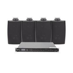 EPCOM PROAUDIO SF120DTB/4WS KIT de Amplificador de Audio 120W para Rack | 4 Altavoces de Pared color Negro 2.5W - 20W | Sistema 70/100V