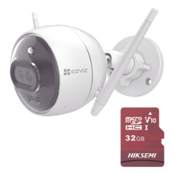 EZVIZ C3X/KM Kit de Camara WiFi y Memoria Micro SD / Incluye 1 Pieza C3X y 1 Memoria MicroSD 32GB / Audio de Dos Vias / Colores en Oscuridad / Deteccion Humana y de Vehiculo