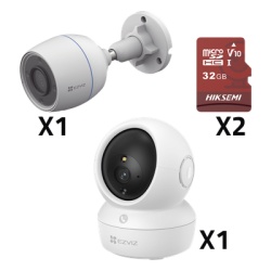 EZVIZ CSH6C/5MP/H3C/KM2 Kit de camaras WiFi / Incluye 1 pieza CS/H6C/5MP Para Uso en Interior / 1 pieza CS-H3C Para Uso en Exterior / 1 PZA Micro SD HS-TF-E1/32G / Deteccion de Movimiento / Notificaci