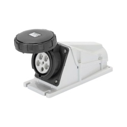GEWISS GW62537 BASE DE SUPERFICIE ANGULADA 90Â° - IP67 - 3P+N+T 125A 480-500V 50/60HZ - NEGRO - 7H - CABLEADO A TORNILLO