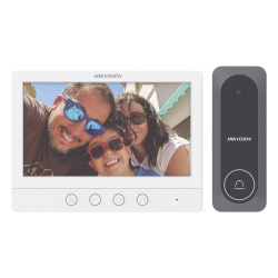 HIKVISION DS-KIS212 Kit de Videoportero / Pantalla LCD 7" / 720p / Gran Angular 130° / Frente de Calle IR 3 m (9.8 ft) / Conexión 4 Hilos / 3 Monitores / 2 Frentes de Calle