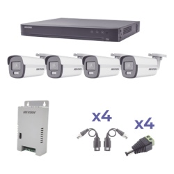 HIKVISION KH1080P4BC Kit de Videovigilancia TurboHD / 4 Canales / 4 Cámaras Bala 1080p / ColorVu 24/7 / Lente 2.8mm / 98° / Fuente Regulada / Transceptores UTP