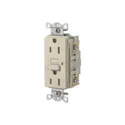 HUBBELL HUB-GFR-15I Contacto de Auto-verificacion GFCI con Interruptor de Falla a Tierra de 15 A 125 V 2 Polos/ Color Marfil / Nema 5-15R / Grado Industrial Comercial.