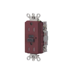 HUBBELL HUB-GFSG-5262R Contacto de Auto-verificacion GFCI de 15 A 125 V 2 Polos/ Resistente a Manipulaciones y Intemperie / Color Rojo / Nema 5-15R / Grado Industrial.