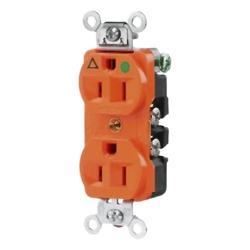 HUBBELL HUB-IG8-200 Contacto Duplex 15 A 125 V 2 Polos 3 Hilos Color Naranja (Nema 5-15R). Grado Hospital.
