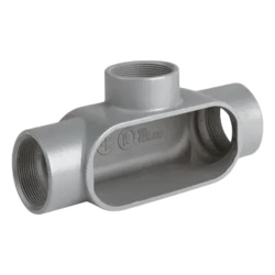 HUBBELL KILLARK HUB-T47-SA Caja Condulet Tipo T de 1-1/4" / Aluminio libre de Cobre/ NEMA 3 / Color Gris.