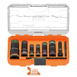 KLEIN TOOLS 656-QS Juego de Dados de Impacto / 4 Tamanos por Socket / Profundidad Extendida / Codigo de Colores/ Sistema Modular de Almacenamiento.