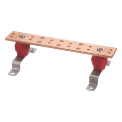 LINKEDPRO BY EPCOM LP-BUS-TMX122 Barra Union Telecom TMGB / 12 x 2 x 1/4 in / Cobre 100% / 6+12 Orificios / Montaje Muro Incluido / Aisladores Rojos / J-STD-607-A