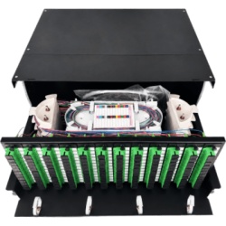 LINKEDPRO BY EPCOM LPODF144SCAFT Distribuidor de Fibra Óptica (ODF) para 144 Empalmes, con 144 Acopladores SC/APC y 144 Pigtails SC/APC, para Rack de 19, 4 UR