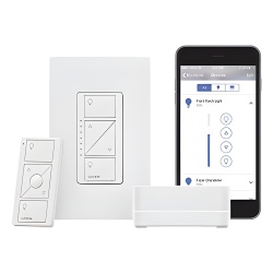 LUTRON CASETA WIRELESS PBDGPROPKG1W Kit de inicio Caseta Wireless con hub Smart Bridge Pro atenuador de pared de 120 V control remoto Pico y placa Claro compatible con Apple HomeKit Alexa y Google Ass