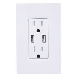 LUTRON ELECTRONICS CAR15UBTRWH Tomacorriente duplex 15 A 125 V con dos puertos USB tipo A de 3.8 A combinados resistente a manipulaciones estilo Designer Claro en color blanco