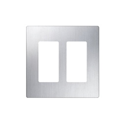 LUTRON ELECTRONICS CW2SS Placa de pared sin tornillos de 2 espacios para atenuadores e interruptores con apertura tipo designer acabado acero inoxidable linea Claro