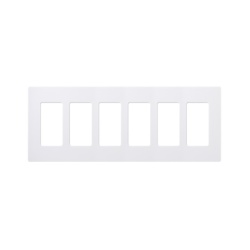 LUTRON ELECTRONICS CW6-WH Placa de pared Claro de 6 espacios sin tornillos visibles apertura estilo decorador blanco brillante para atenuadores apagadores y controles Pico de Lutron