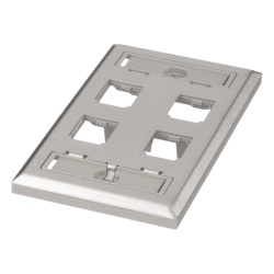 PANDUIT CFPL4SY Placa de Pared Vertical de Acero Inoxidable Salida Para 4 Puertos Mini-Com Con Espacios Para Etiquetas