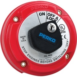 PERKO 9602DP Interruptor de Desconexion de Bateria Marina PERKO 9602 con Llave / 250A Continuos 360A Intermitentes / 6-32 VCC / Bloqueo en OFF / Montaje Superficie / Encendido Protegido
