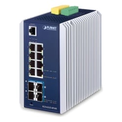 PLANET IGS-6325-8T4X Switch Ethernet Gestionado Capa 3 Industrial DIN-rail / 8 Puertos RJ45 Gigabit / 4 Puertos SFP+ 10G / Temp. -40 a 75°C / Protección ESD 6kV DC / Recuperación ERPS <10ms / 4K VLAN