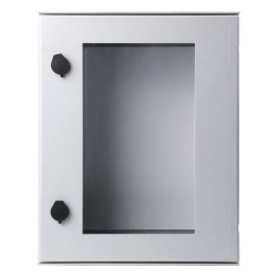PRECISION PST-4050-20PT Gabinete de Poliester IP65 Puerta Transparente Uso en Intemperie (400 x 500 x 200 mm) con Placa Trasera Interior de Plastico (Incluye Chapa y Llave).
