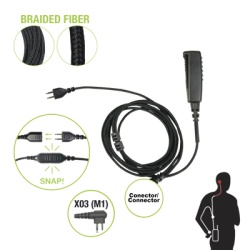 PRYME SNP-2W-03-BF Cable para Microfono audifono SNAP intercambiable con conector para Radios Hytera TC500/600/1600 y PD 5.