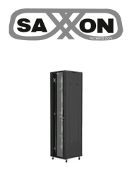 SAXXON SXN0420011 SAXXON SXR37U6637S - Gabinete de Piso color Negro / 37UR / Puerta de Vidrio Templado / Alto 180 cm / Ancho 60 cm / Profundidad 60 cm / Incluye Base con 2 Ventiladores 110V