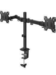 SAXXON SXN0530003 STEREN STV215 - Soporte de Escritorio para 2 Monitores de Hasta 32 Pulgadas /Estandar VESA: 75x75/ 100x100/ Ajuste Inclinacion y Giro/ Soporta Hasta 8Kg / Articulaciones en Cada Braz