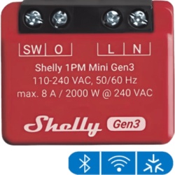 SHELLY SHELLY1PMMINIGEN3 Mini Interruptor inteligente con Wi-Fi medicion de consumo 1 canal 8A compatible con asistentes de voz Alexa y GoogleHome