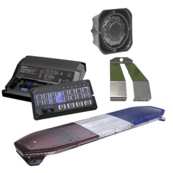 SIGNALPRO KITTHUNDER2 Kit de Sirena Bocina y Torreta de 48" Con 216 LEDs Dual Color Frente: Rojo/Blanco Azul/Blanco Trasero: Rojo/Ambar Azul/Ambar