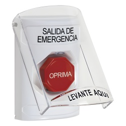 STI SS2322EX-ES Boton de Emergencia Texto en Espanol Tapa Protectora de Policarbonato Super Resistente Restablecimiento con Llave