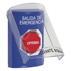 STI SS2422EX-ES Boton de Salida de Emergencia Texto en Espanol Tapa Protectora de Policarbonato Super Resistente Restablecimiento con Llave