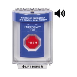 STI SS2448EX-EN Boton De Salida De Emergencia Con Bocina De Advertencia Integrada Interior/Exterior Texto En Ingles Tapa Protectora De Policarbonato Super Resistente Neumatico