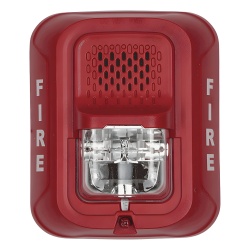 SYSTEM SENSOR P2R-L Sirena con lampara estroboscopica de 2 hilos para pared color rojo leyenda FIRE candela seleccionable en campo