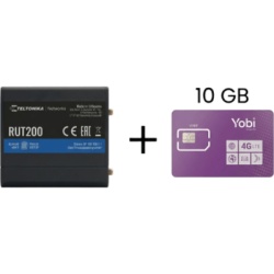 Teltonika RUT200+10GBYOBI Router Industrial 4G LTE / Cat 4 150 Mbps / Wi-Fi 2.4 GHz / -40°C a 75°C / Gestión RMS / Kit con SIM 10GB Anual