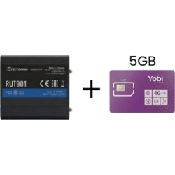 Teltonika RUT901+5GBYOBI Router Celular Industrial / 4G LTE Cat 4 / 150 Mbps / Wi-Fi 2.4 GHz / 4 Puertos Ethernet / -40°C a 75°C / Gestión RMS Remota