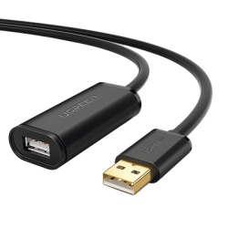 UGREEN 10321 Cable de Extension Activo USB 2.0 / 10 Metros / Macho-Hembra / Booster individual FE1.1S incorporado / Velocidad de hasta 480 Mbps / Ideal para impresoras consolas Webcam etc.