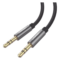 UGREEN 10735 Cable Auxiliar 2 Metros / Conector 3.5mm a 3.5mm / Macho a Macho / Cubierta de TPE / Carcasa de Aluminio / Color Negro