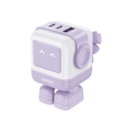 UGREEN 35314 Cargador RobotGaN de 65W Serie UNO | 3 Puertos de Carga Rapida | 2 USB-C | 1 USB-A | PD 3.0 | QC 4.0 | Carga Inteligente | Tecnologia GaN II | Zapato Magnetico Extraible | Carcasa Ignifug
