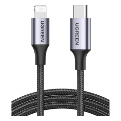 UGREEN 60761 Cable USB-C a Lightning | 2 Metros (6.56 Pies) | Certificado MFi | Carga Rapida 60W | 480 Mbps | Conector C94 | Adecuado para iPhone iPad y iPod | Proteccion Integrada | Caja de Aluminio
