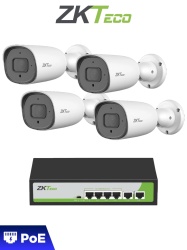 ZKTECO ZKT3720004 ZKTECO POE4255CPAK - Paquete de 4 Camaras IP Bullet Full Color 5MP BS855P12CS7CMI con Switch PoE Fast Ethernet 4 Puertos AF/AT