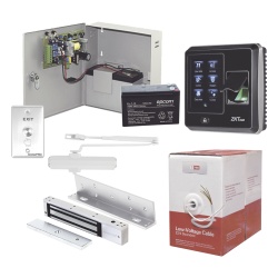 AccessPRO ACCESSKIT5P Sistema Completo de Acceso Incluye Lector Biometrico SF300 Chapa magnetica con bracket Cierra puerta Boton de Salida Cable " Gratis " y fuente profesional con Bateria