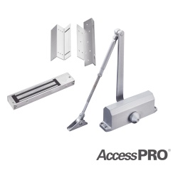 AccessPRO ACCESSKIT600N Kit para control de acceso incluye Chapa magnetica de 600Lbs / Montajes L y Z / Cierra puerta para 45-65Kg.
