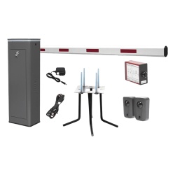 AccessPRO KIT-XBF-3R Kit COMPLETO Barrera Derecha XBF Con Corona LED / Brazo de 3M / Incluye Sensor de Masa Transformador Lazo Magnetico Ancla Fotoceldas y 2 Controles Inalambricos
